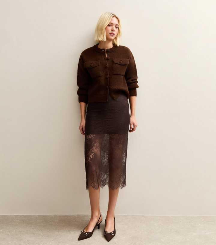 Dark Brown Lace Midi Skirt