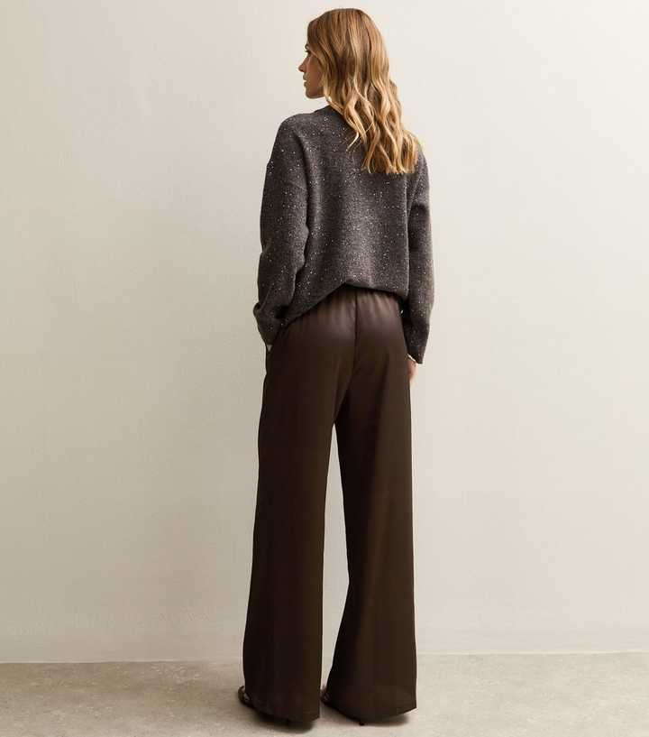 Dark Brown Satin Wide Leg Trousers