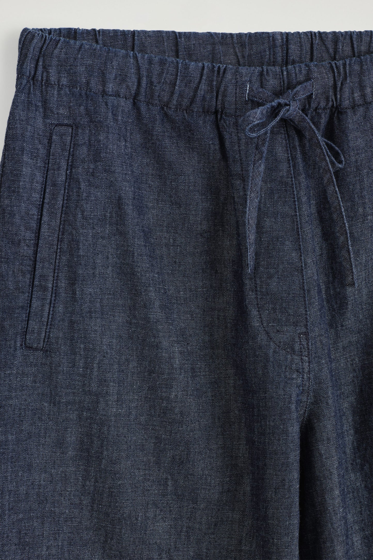 Denim wide-leg drawstring trousers