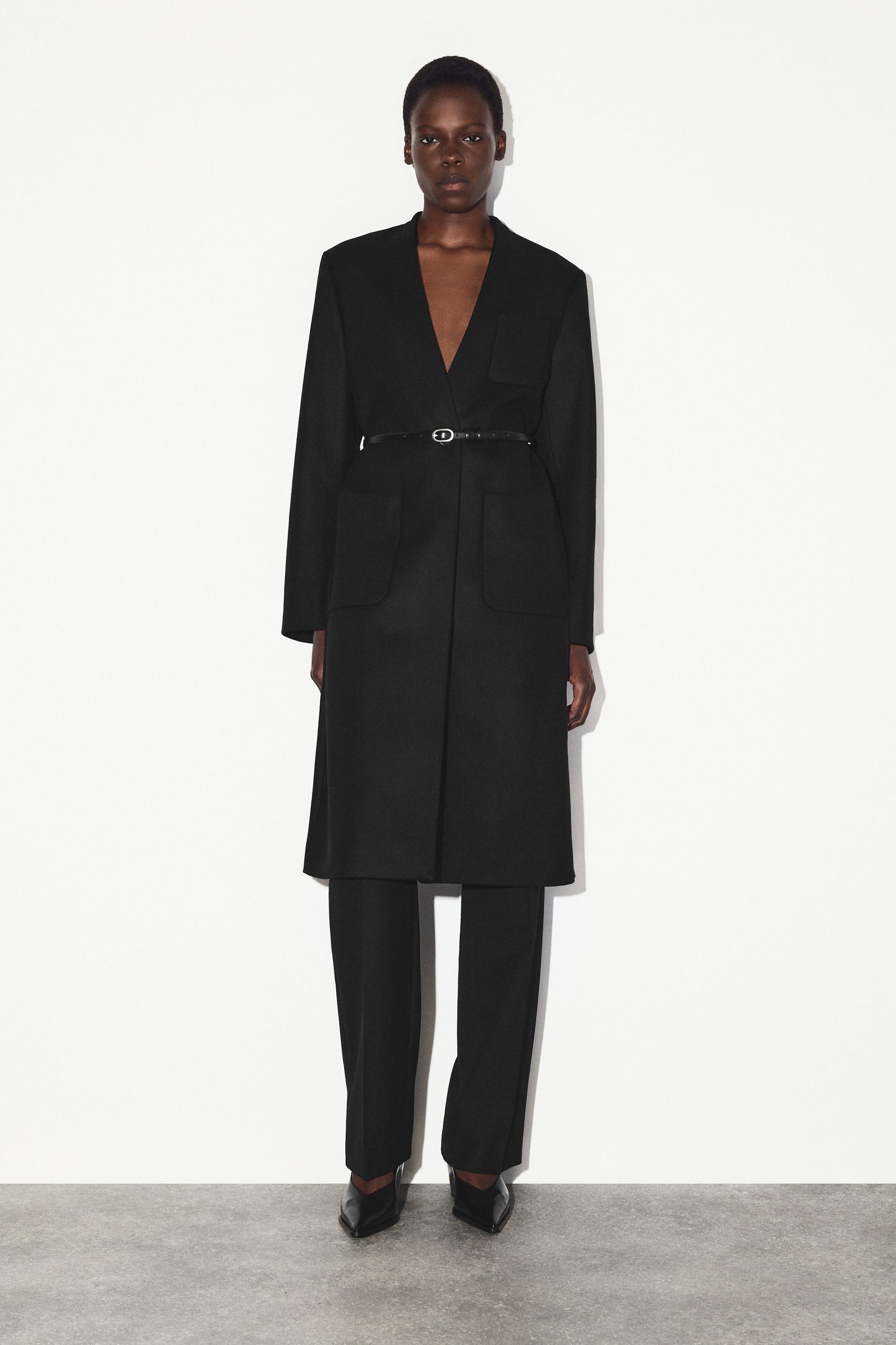 Collarless Wool-Cashmere Coat