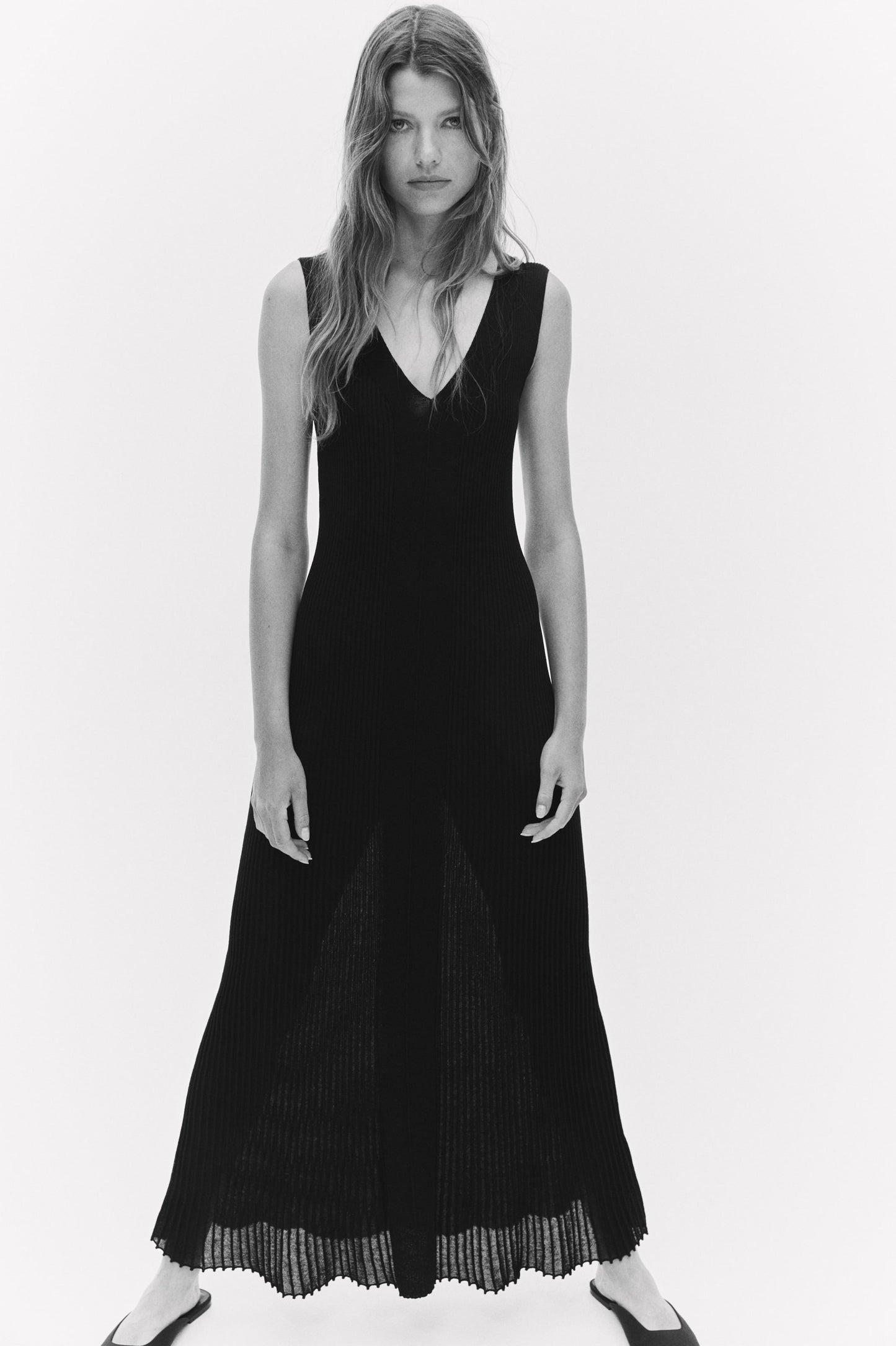 Flared rib-knit dress