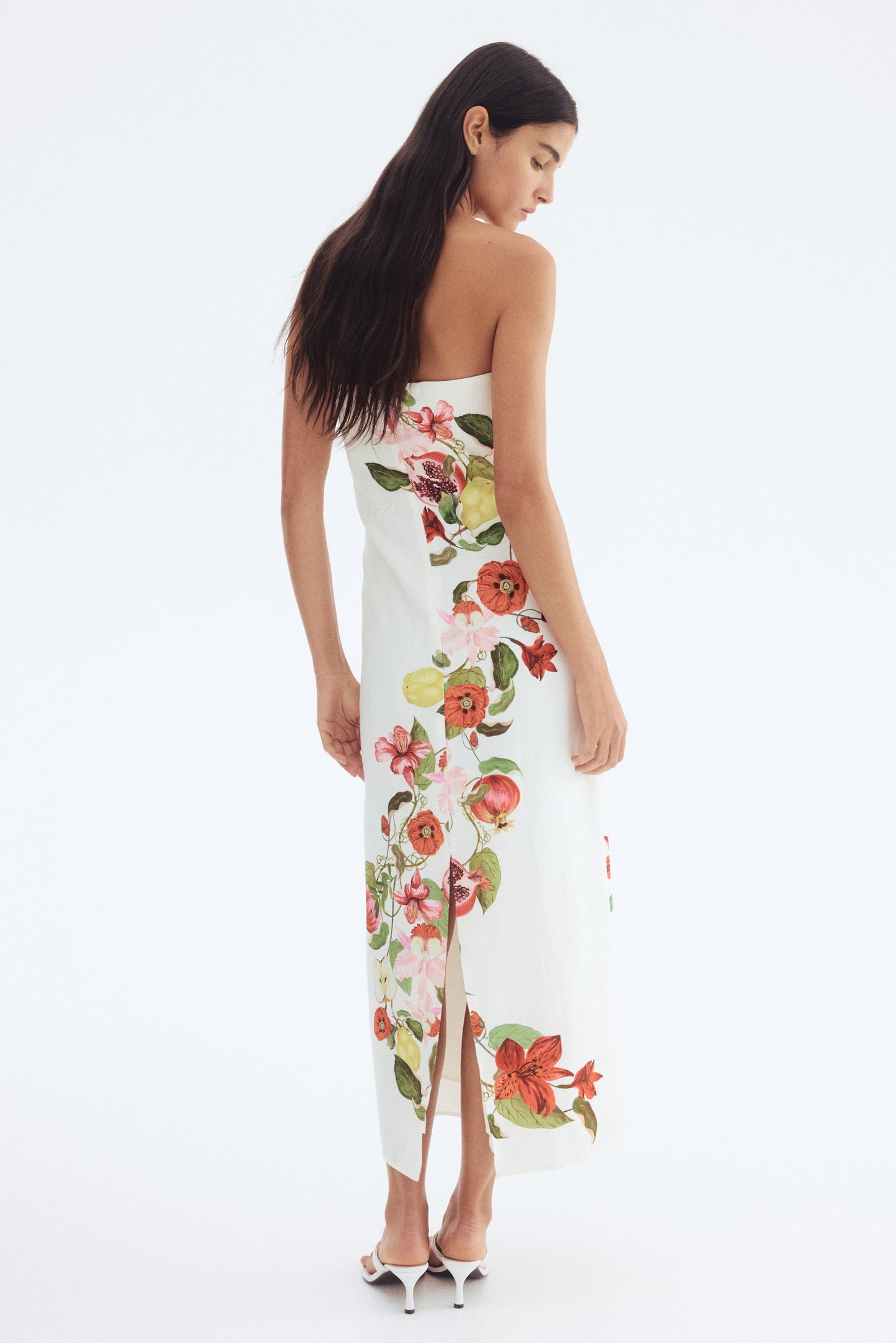 Printed linen-blend dress