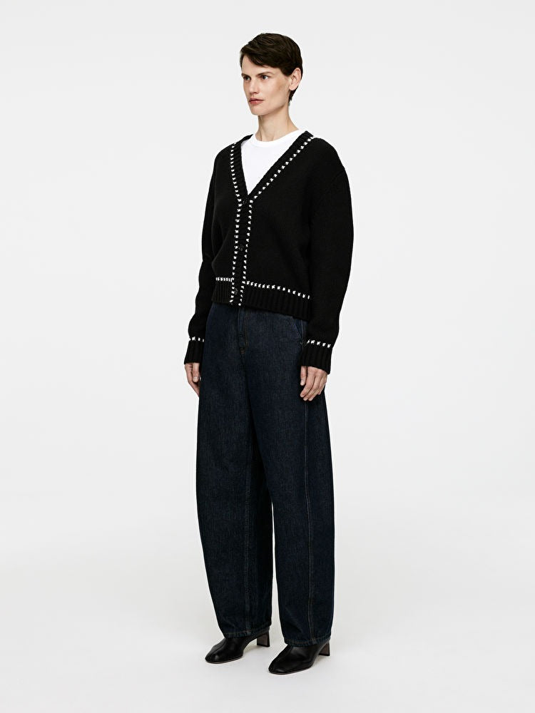 Contrast-Stitch Wool Cardigan