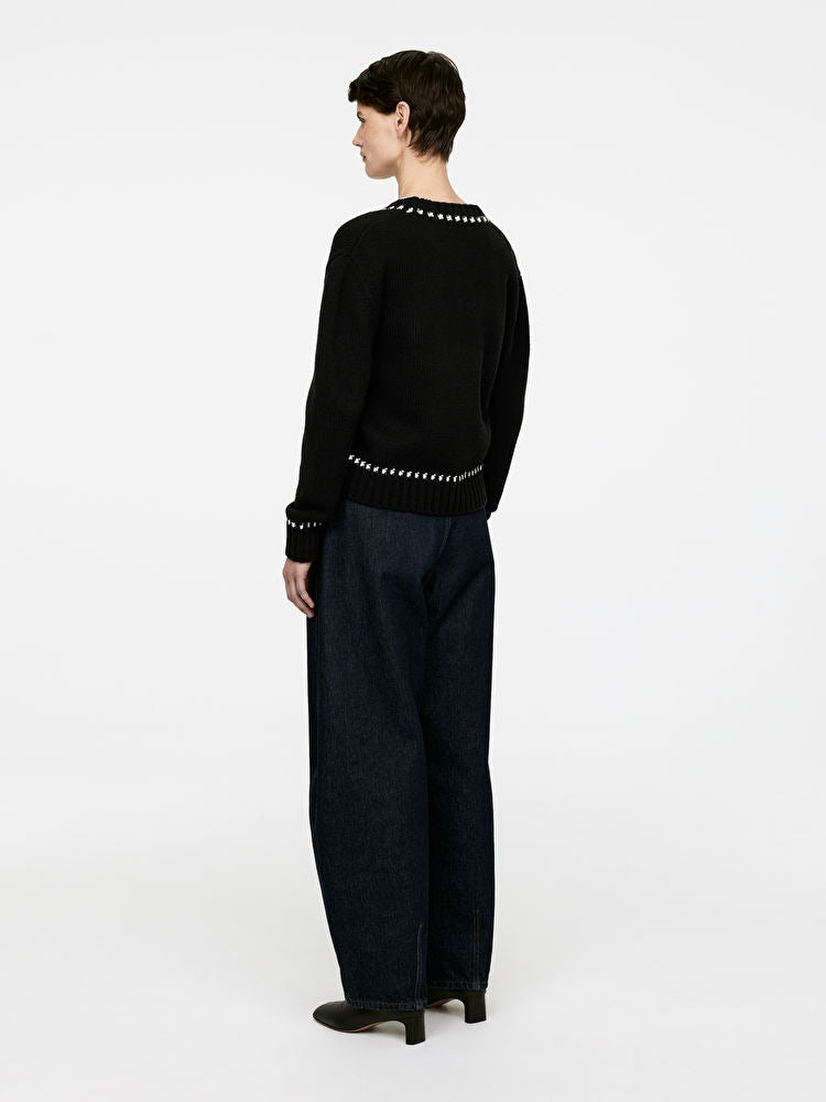 Contrast-Stitch Wool Cardigan