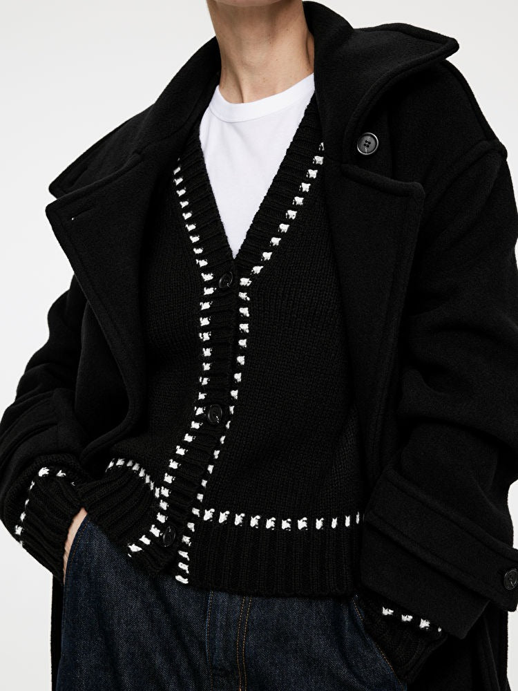 Contrast-Stitch Wool Cardigan