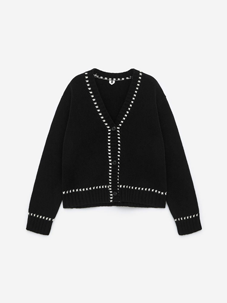 Contrast-Stitch Wool Cardigan