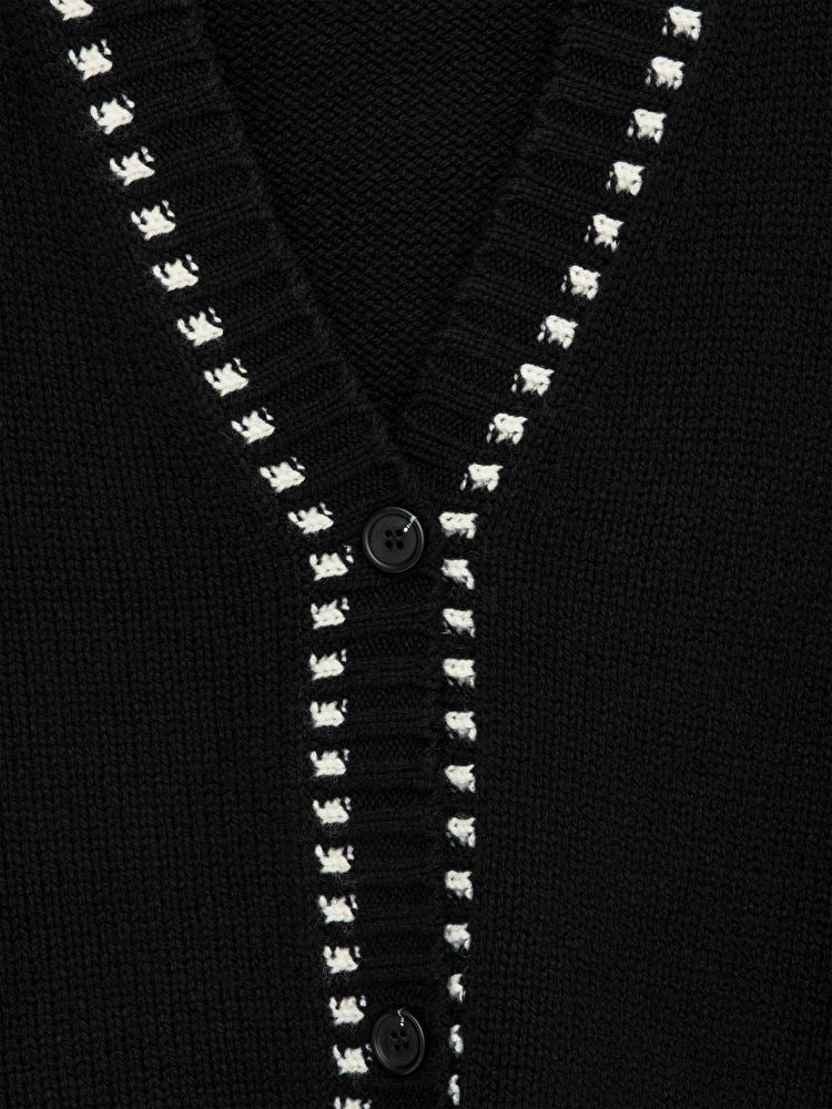 Contrast-Stitch Wool Cardigan