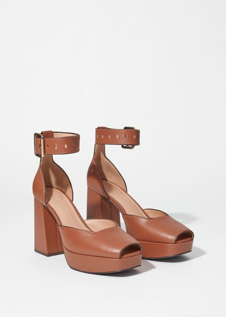 Leather Platform Heeled Sandals