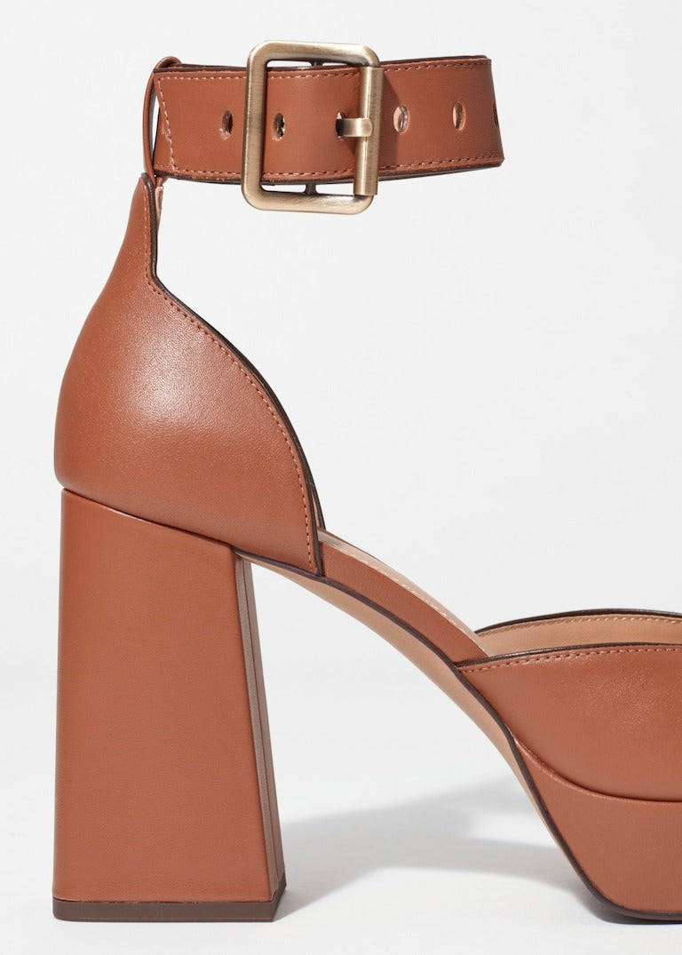 Leather Platform Heeled Sandals