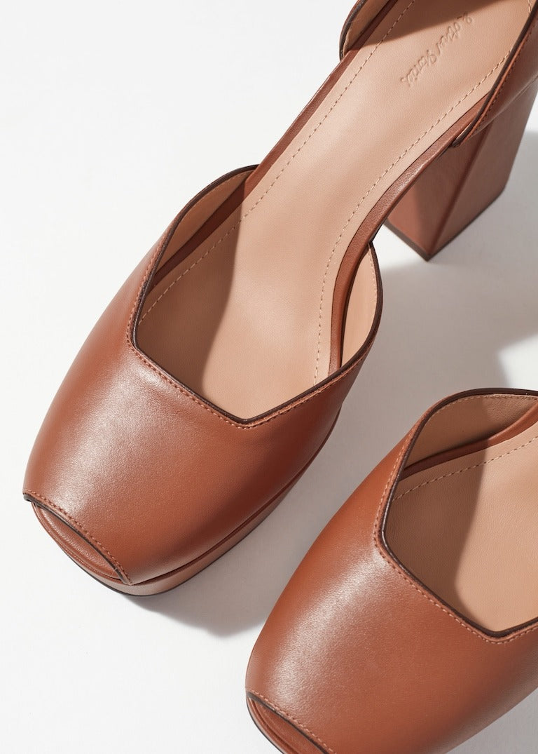 Leather Platform Heeled Sandals