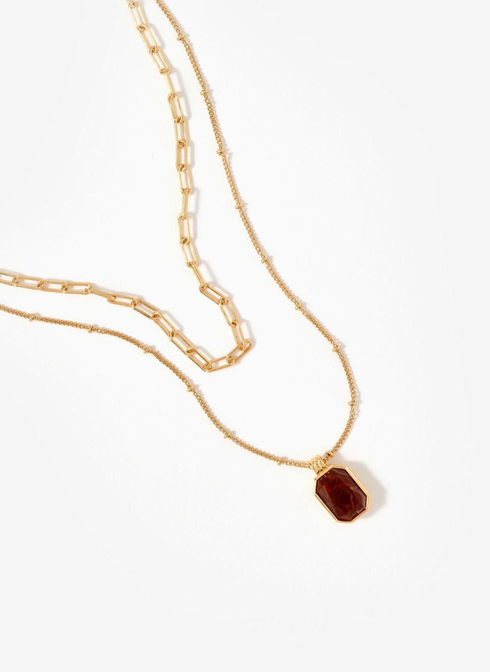 Gold Tone Layered Stone Necklace