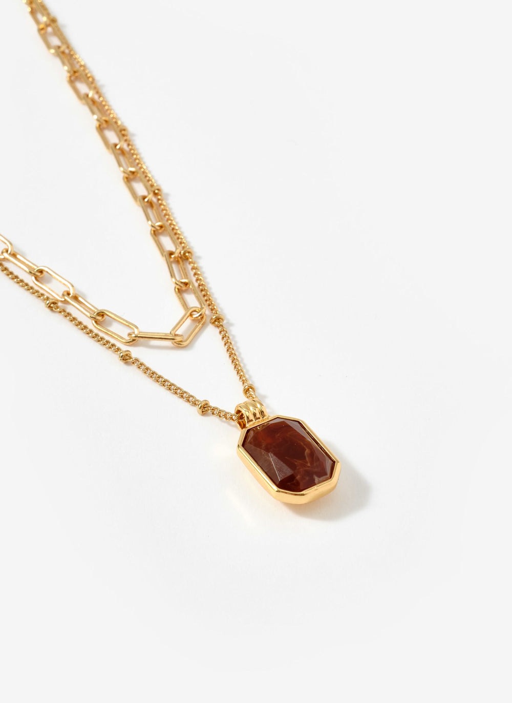 Gold Tone Layered Stone Necklace