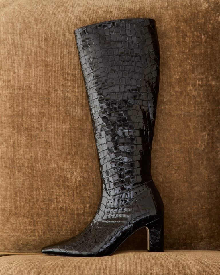 Black Albie Croc Knee High Boots