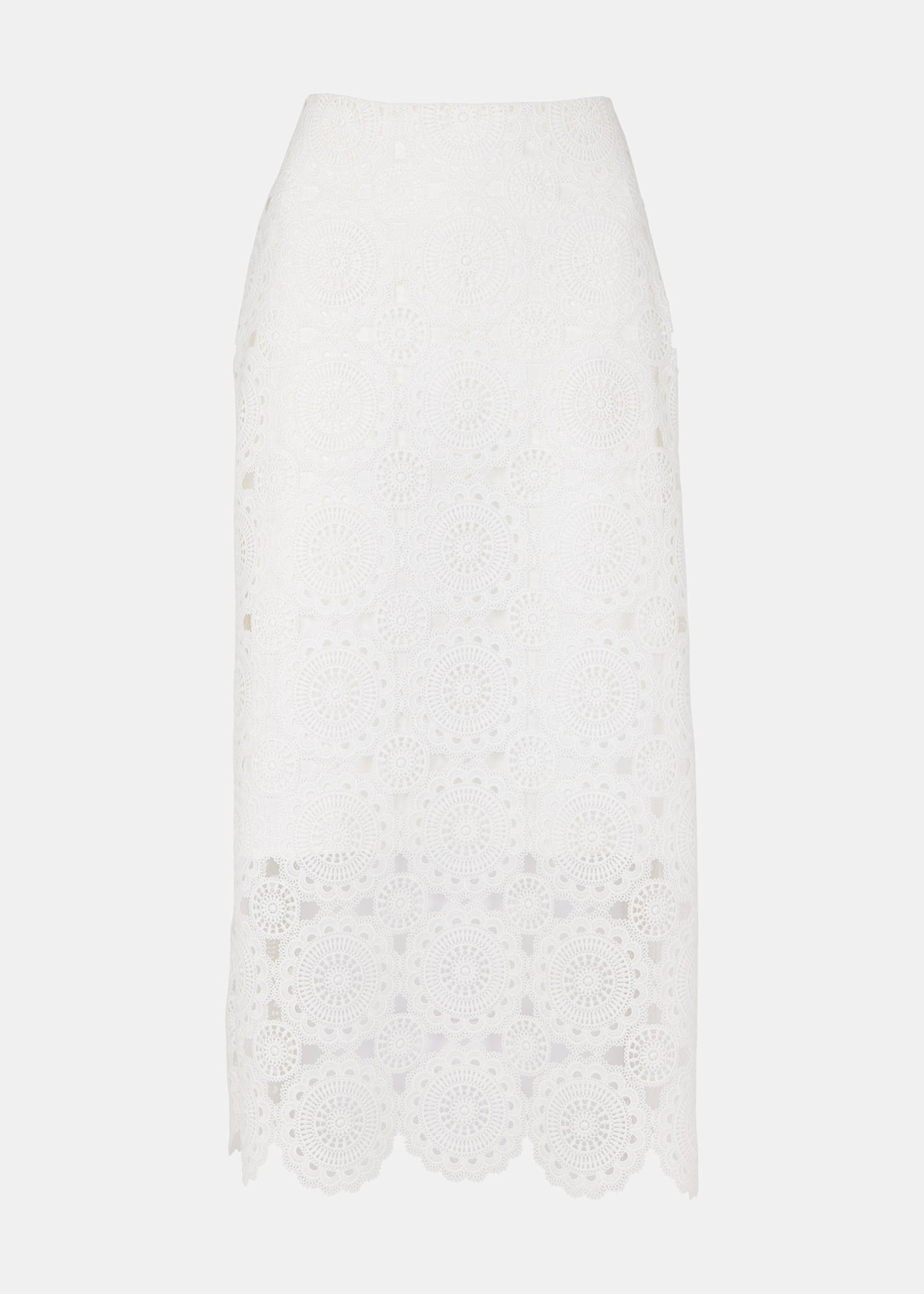 White Lace Column Midi Skirt