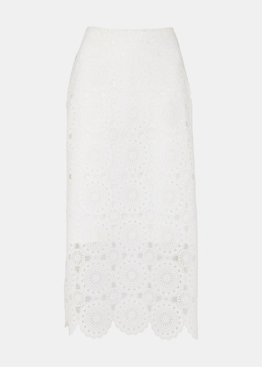 White Lace Column Midi Skirt