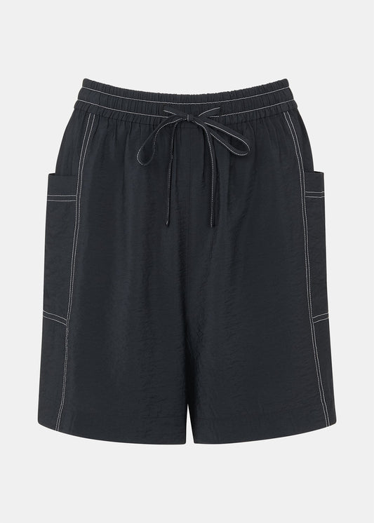 Black/Multi Contrast Stitch Pull On Short