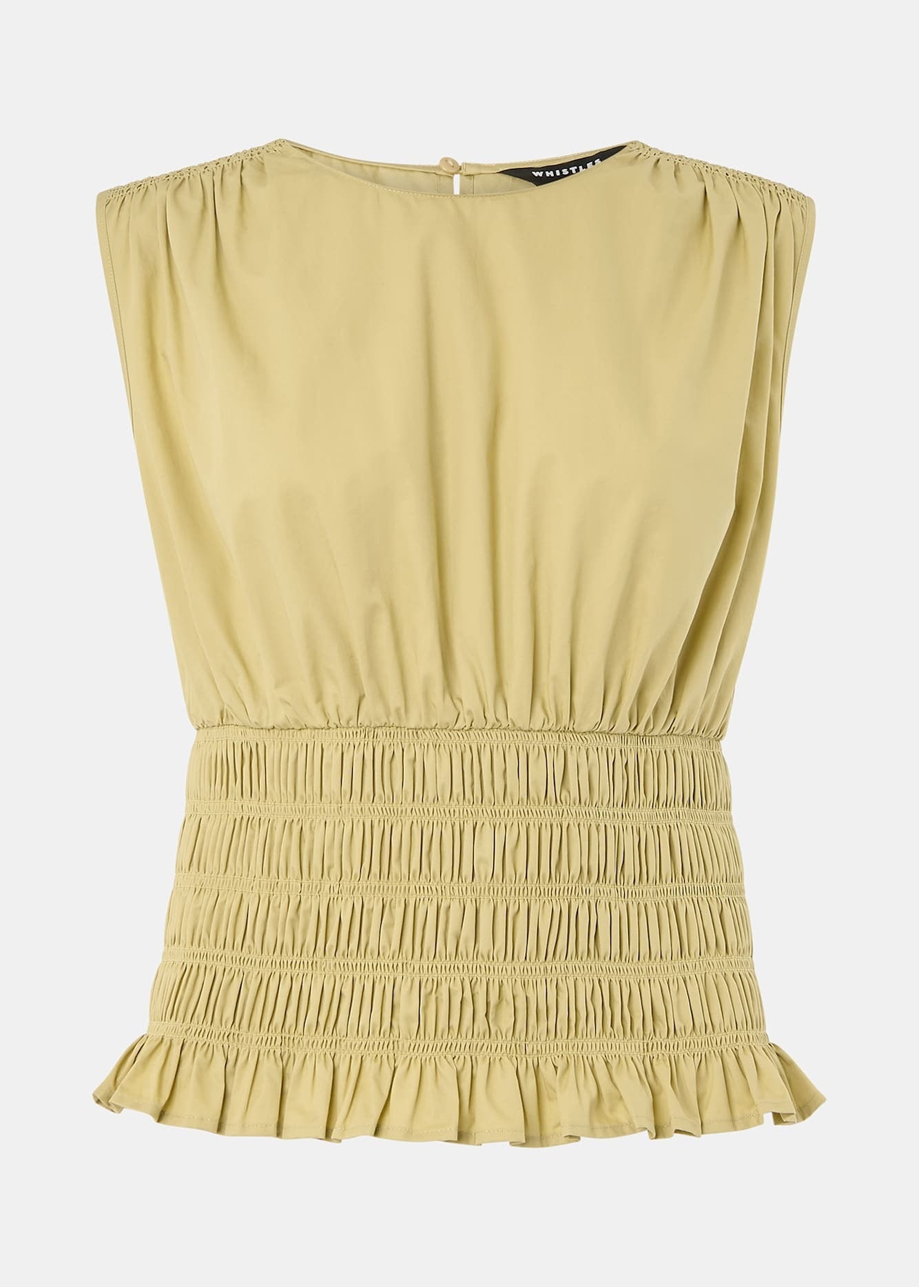 Olive Cotton Shirred Tank Top