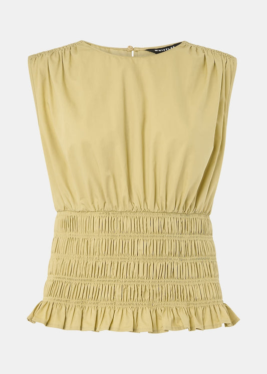 Olive Cotton Shirred Tank Top
