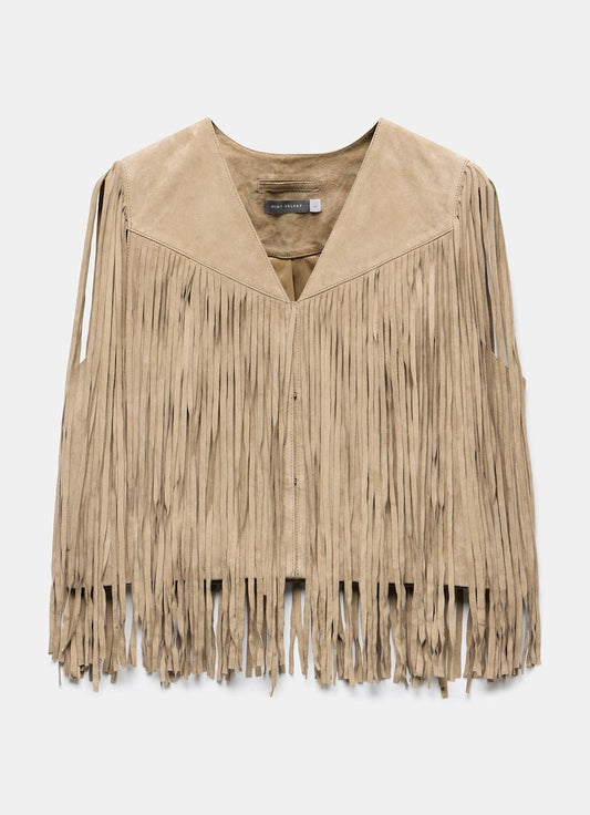 Neutral Suede Fringed Waistcoat