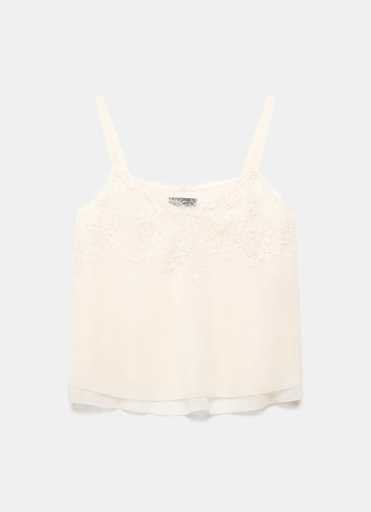 Cream Lace Trim Camisole Top