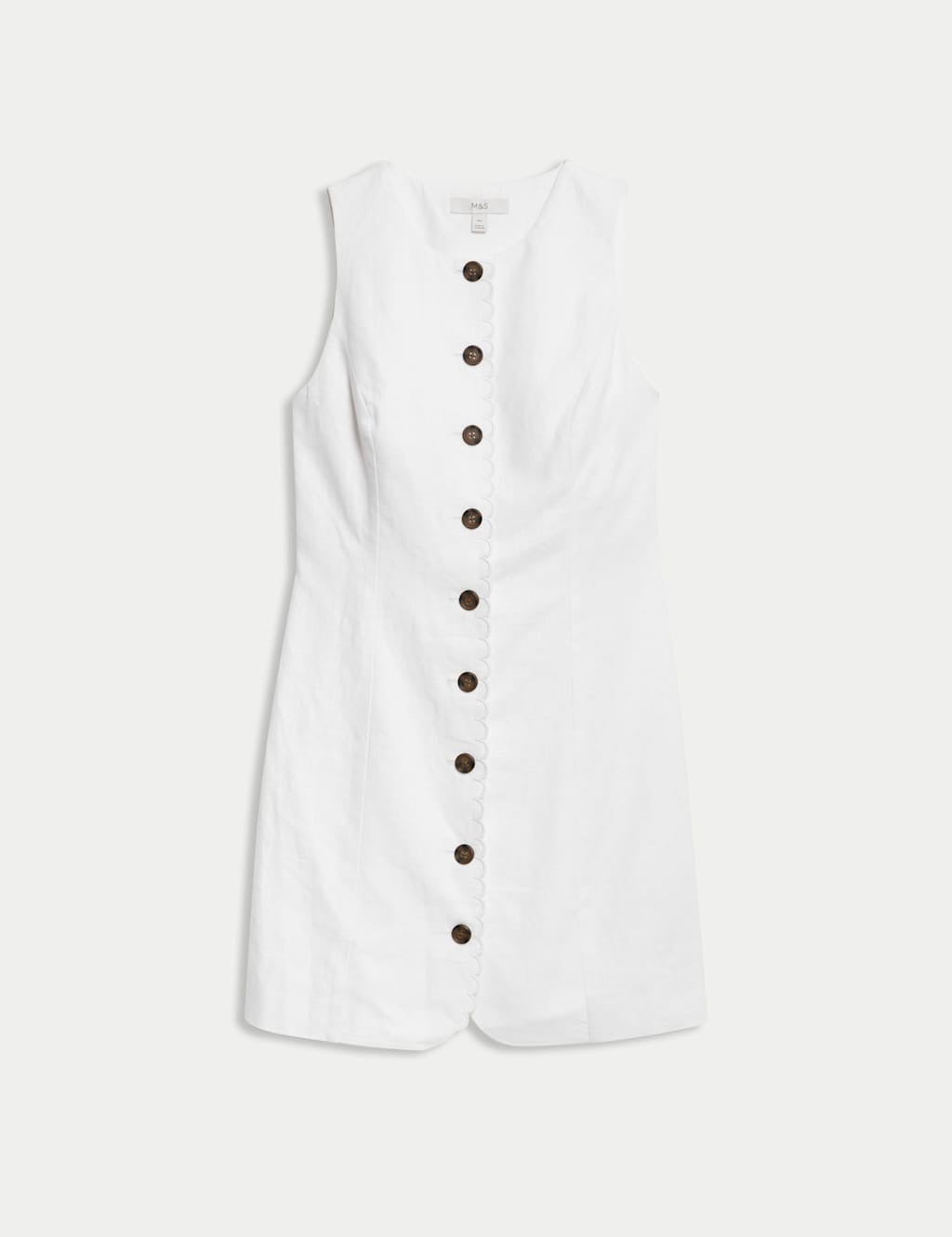 Linen Blend Button Through Mini Shift Dress
