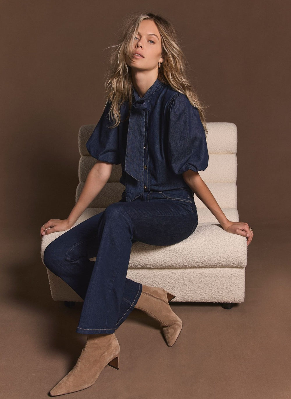 Dark Indigo Puff Sleeve Denim Shirt