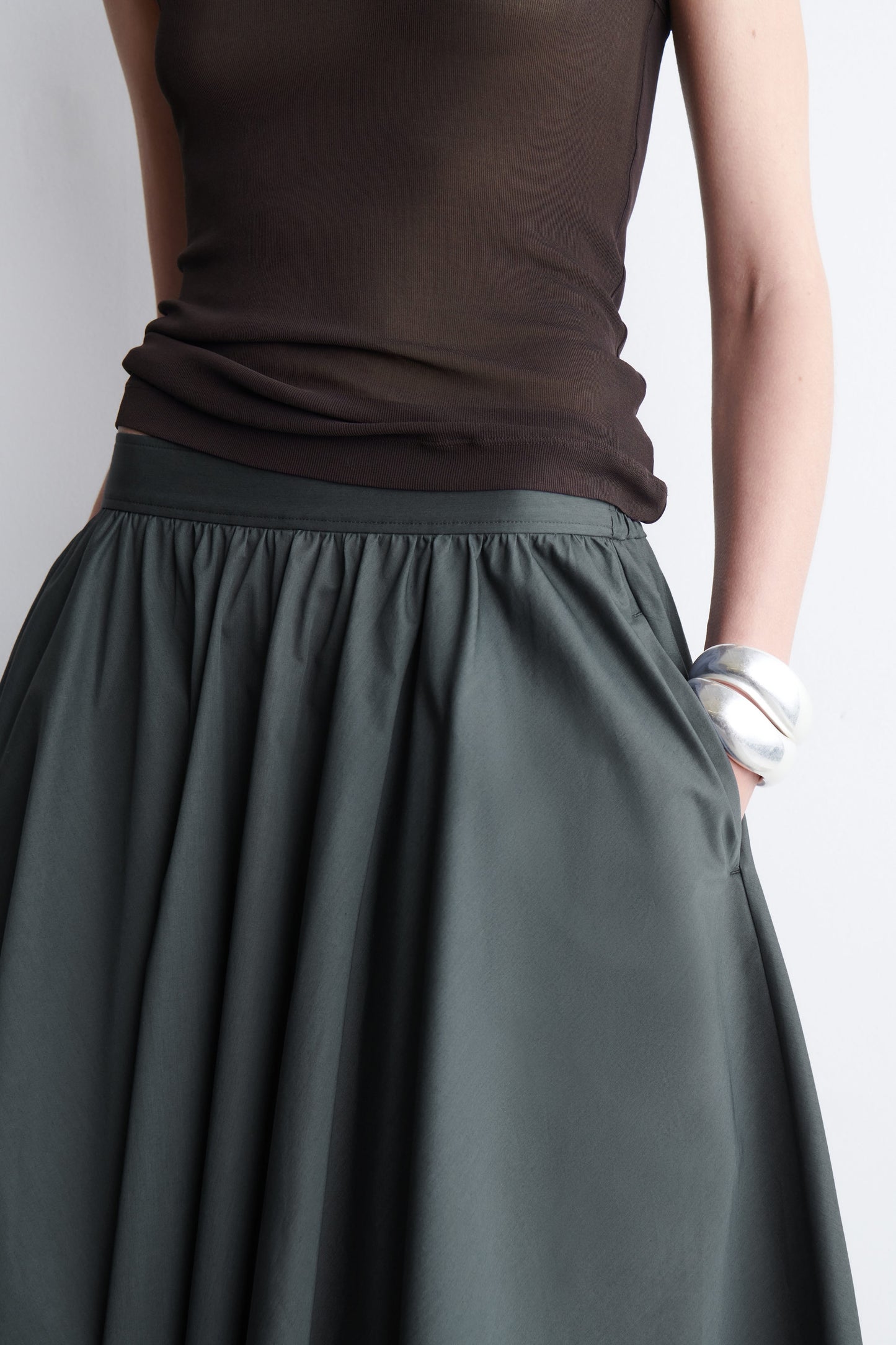 Gathered A-Line Midi Skirt