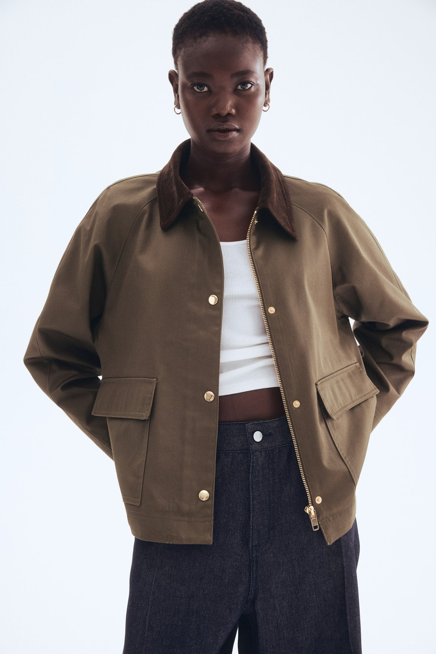 Corduroy-collar jacket