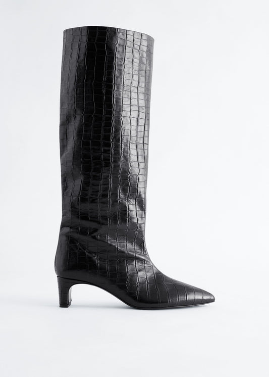 Kitten Heel Leather Knee Boots