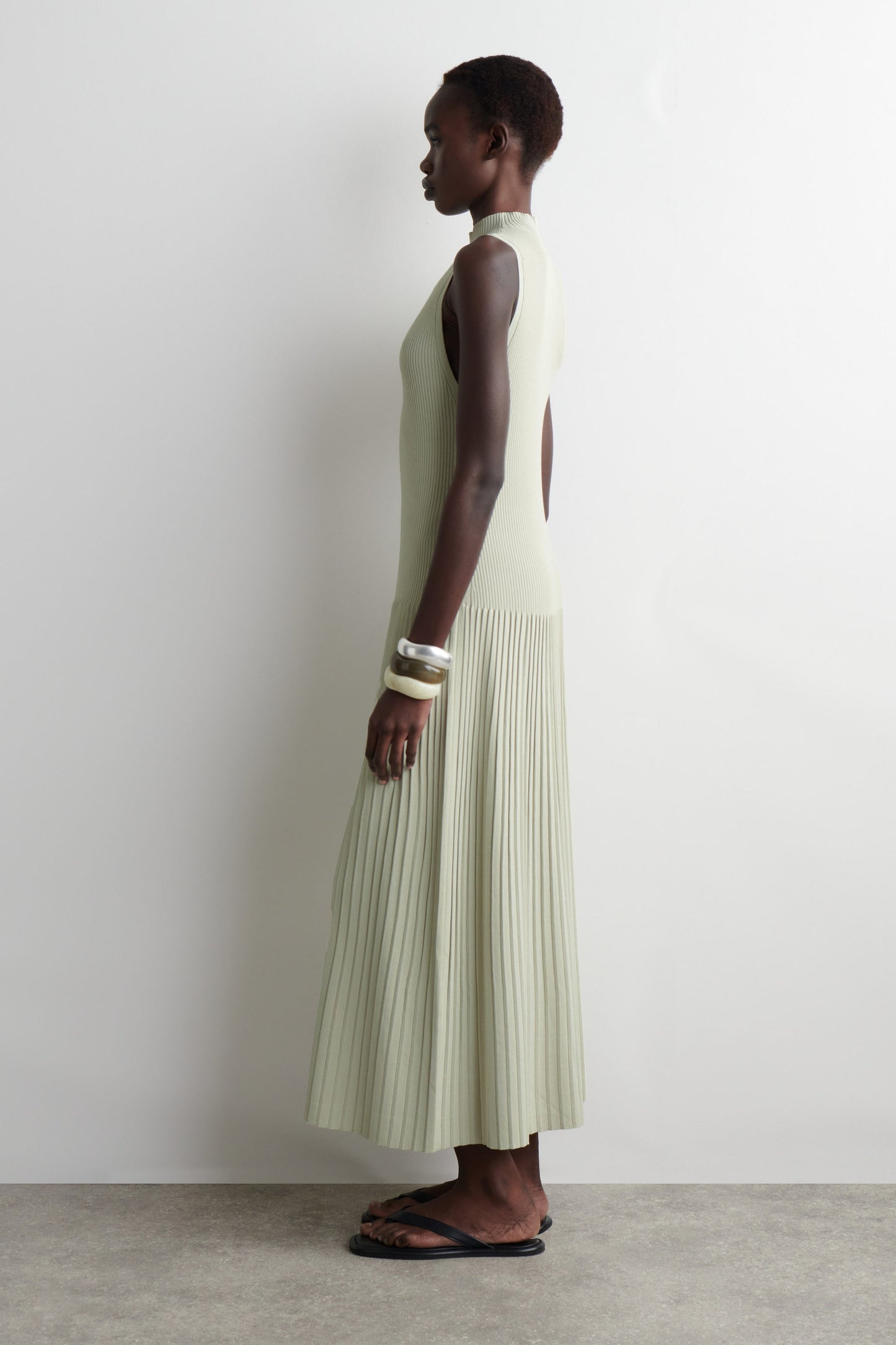 Pleated High-Neck Maxi Dress