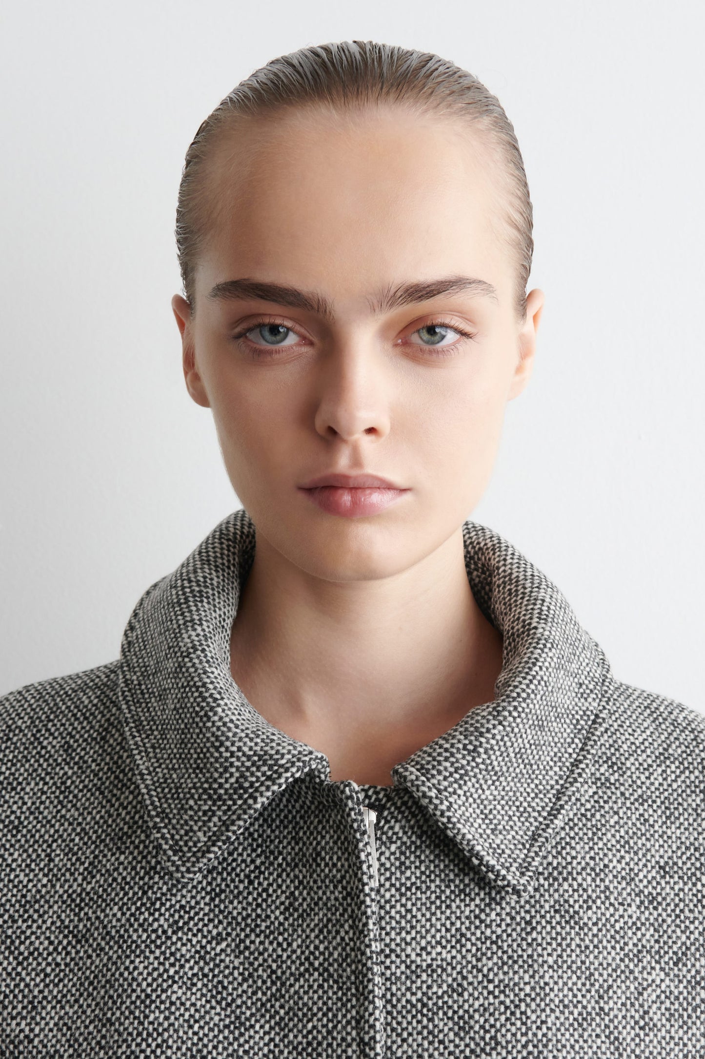 Wool-Tweed Funnel-Neck Jacket