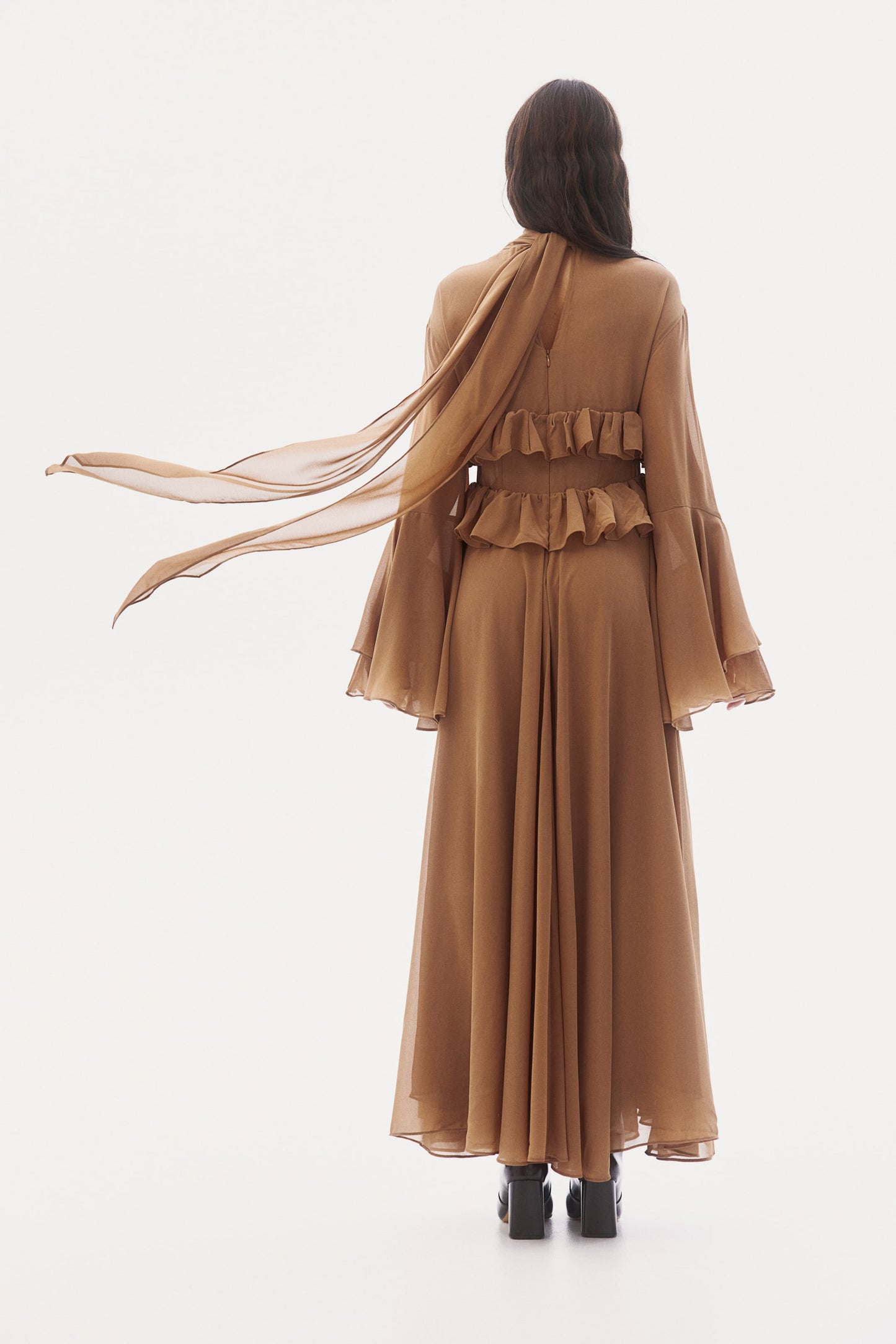 Frill-trimmed chiffon dress
