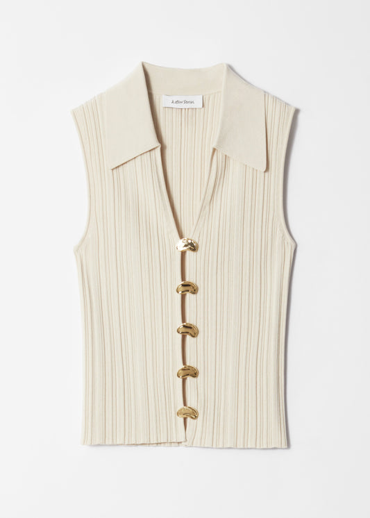 Rib-Knit Collar Tank Top
