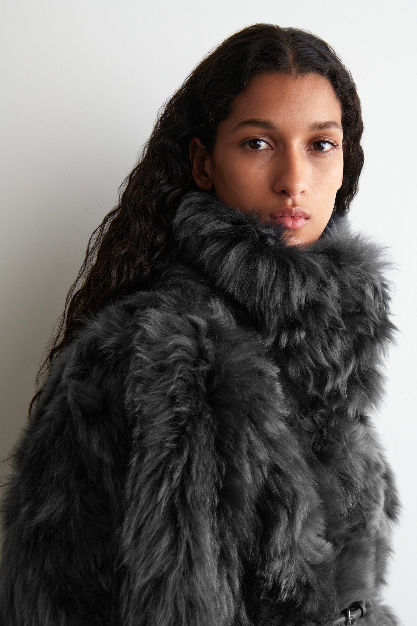 Funnel-Neck Shearling Jacket