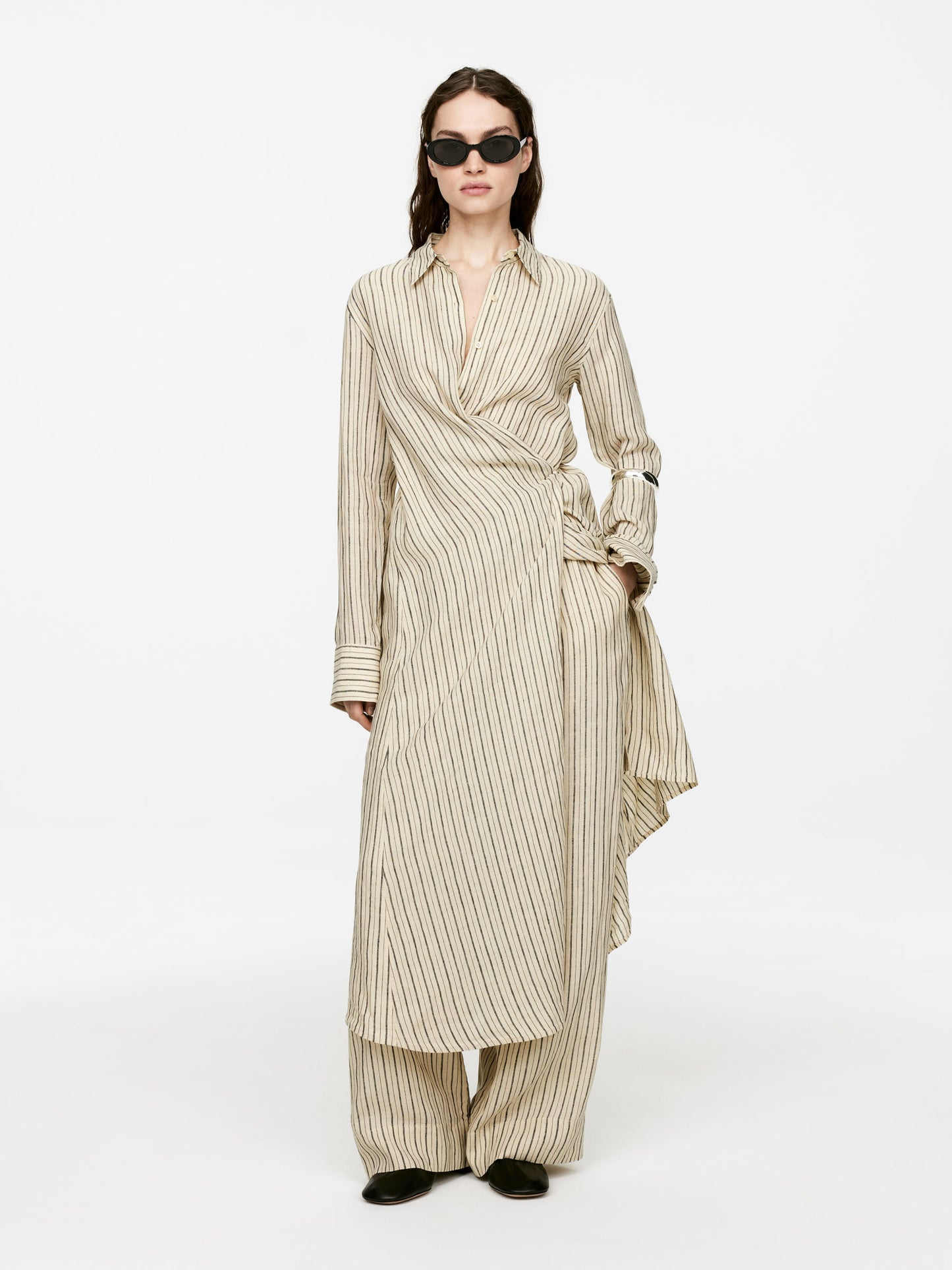 Wrap-Detail Linen Dress