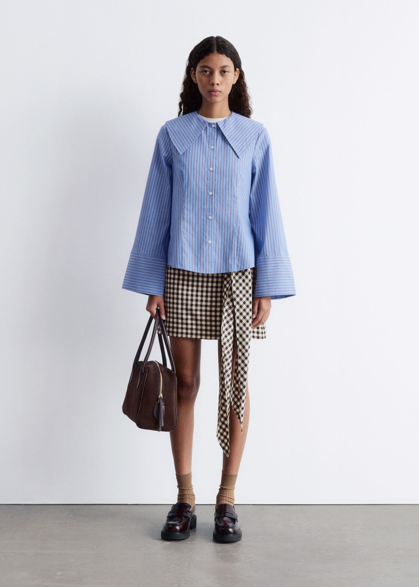 Oversized Collar Striped Shirt