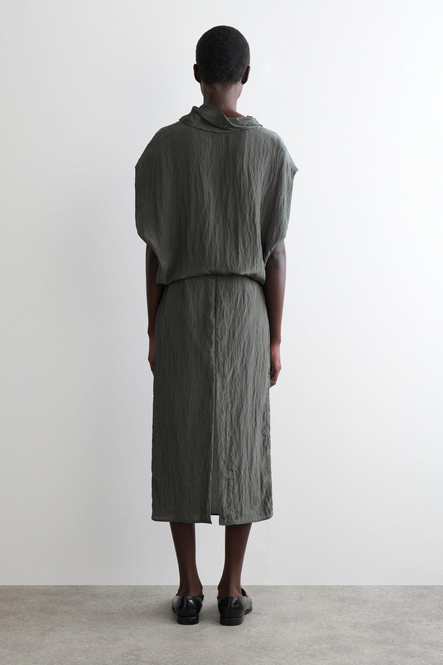 Crinkled-Satin Pencil Skirt