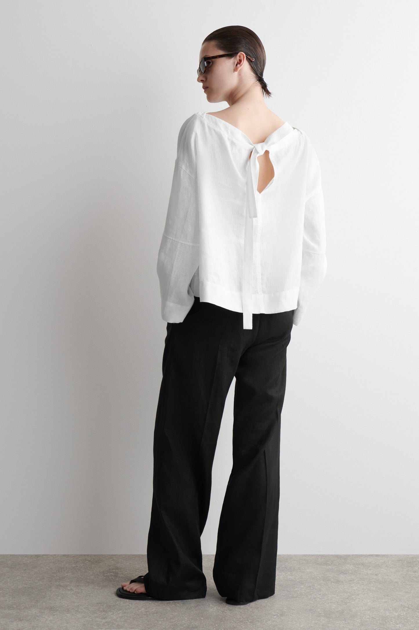 Tie-detail linen blouse