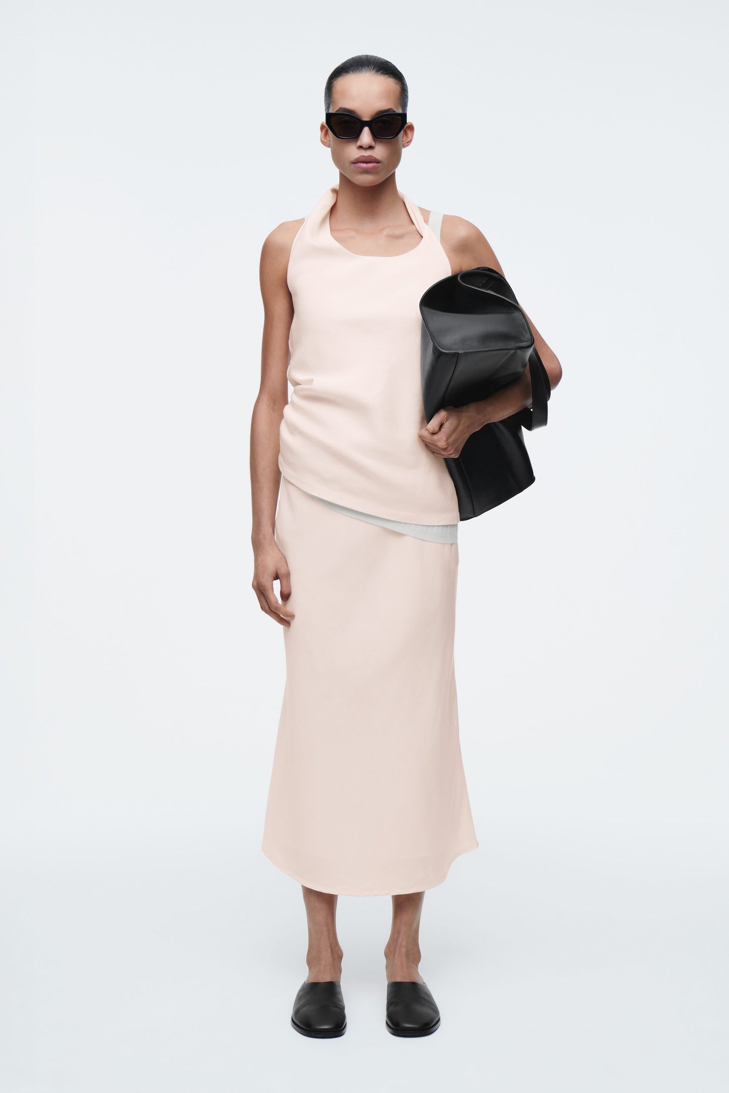 Linen-blend midi column skirt