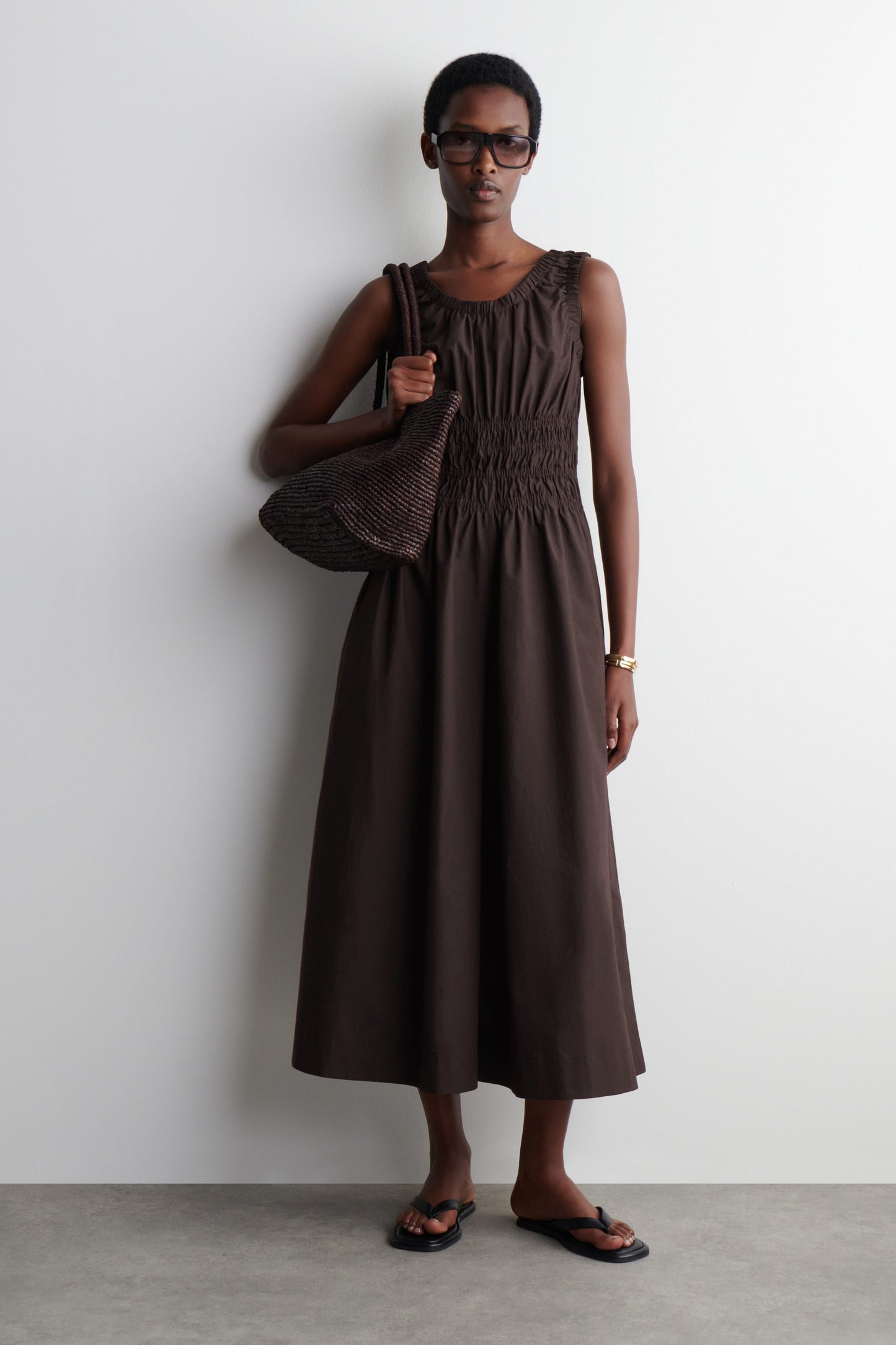 Shirred cotton jumpsuit