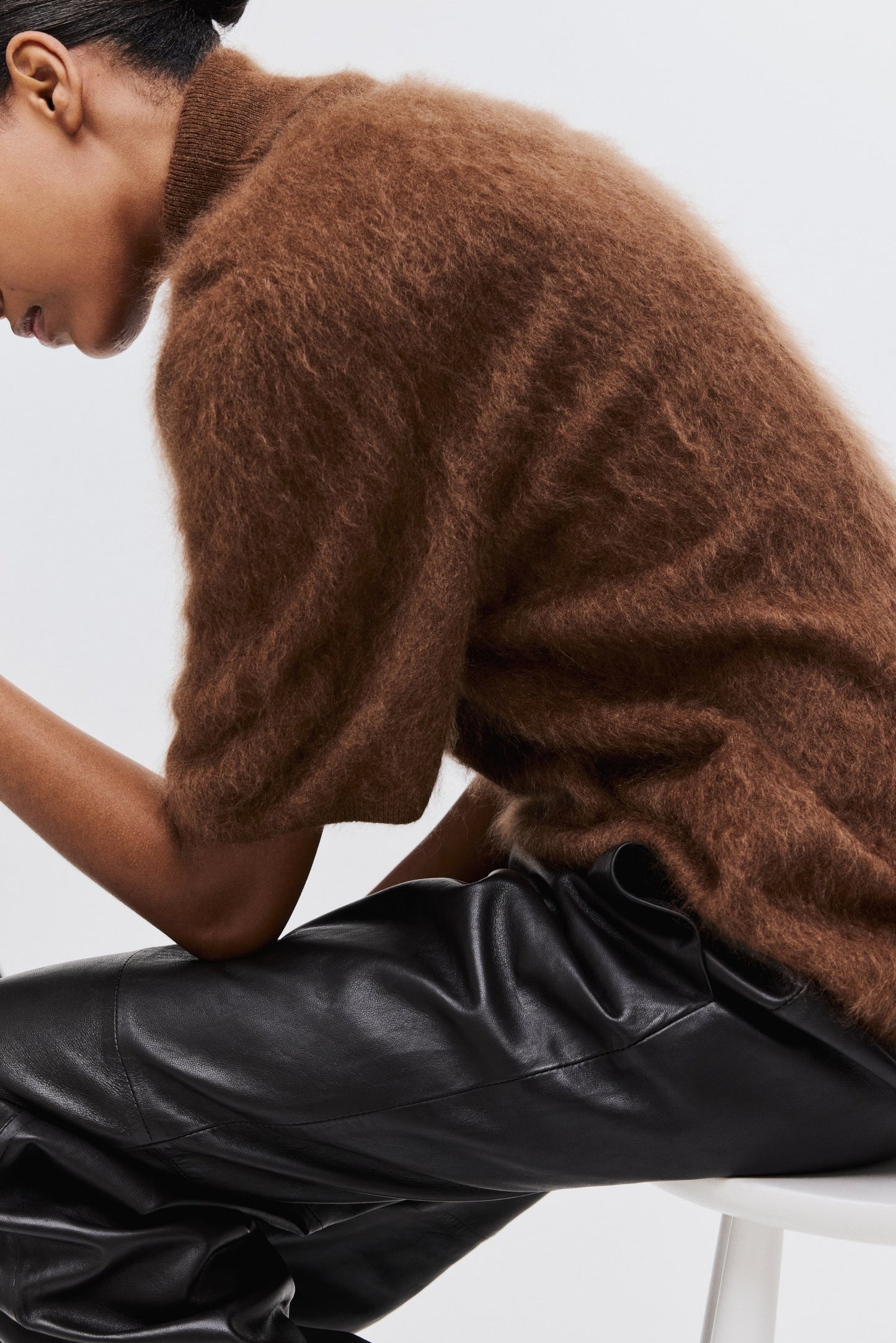 Brushed cashmere polo-neck top
