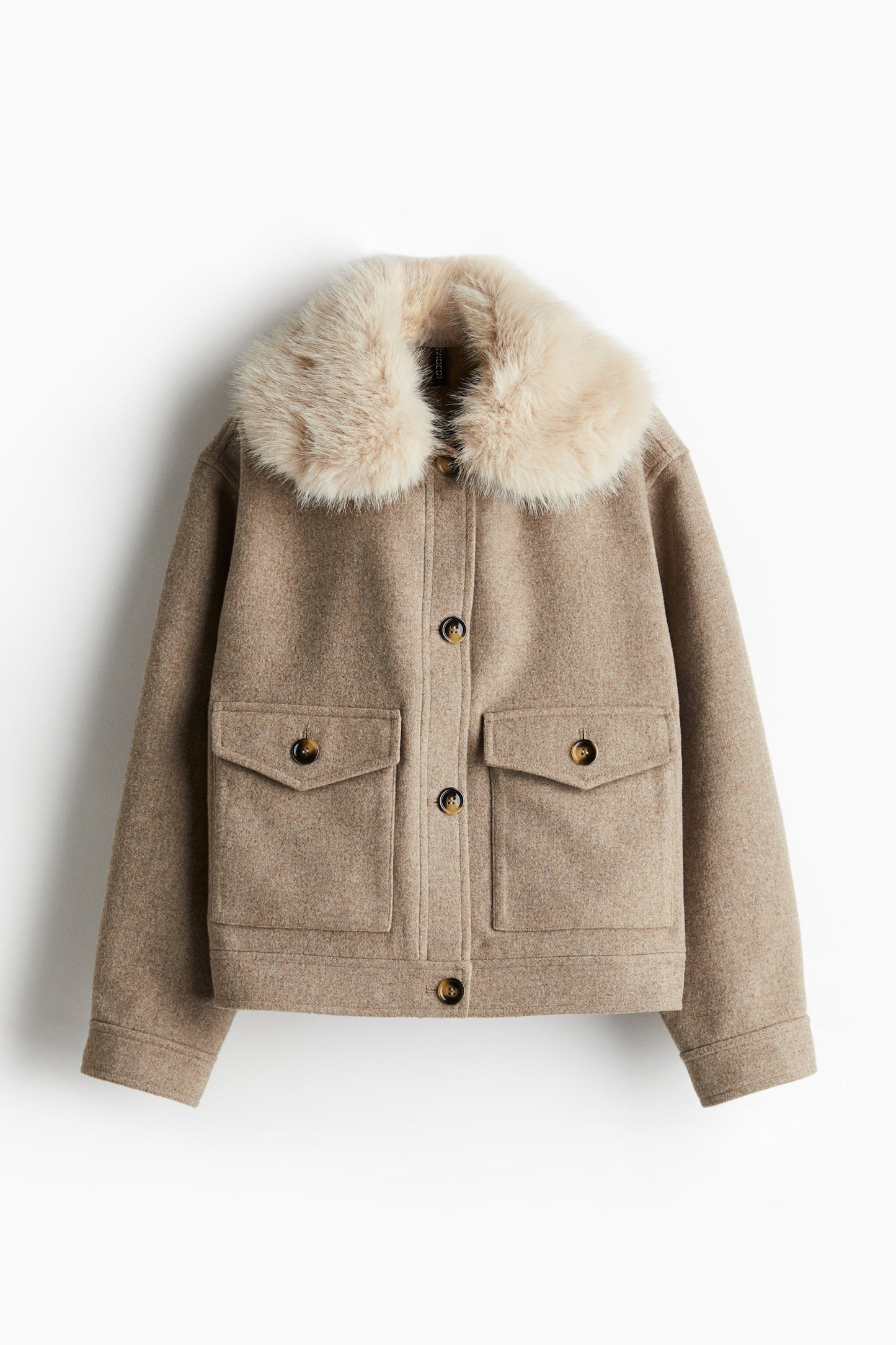 Fluffy-collar twill jacket