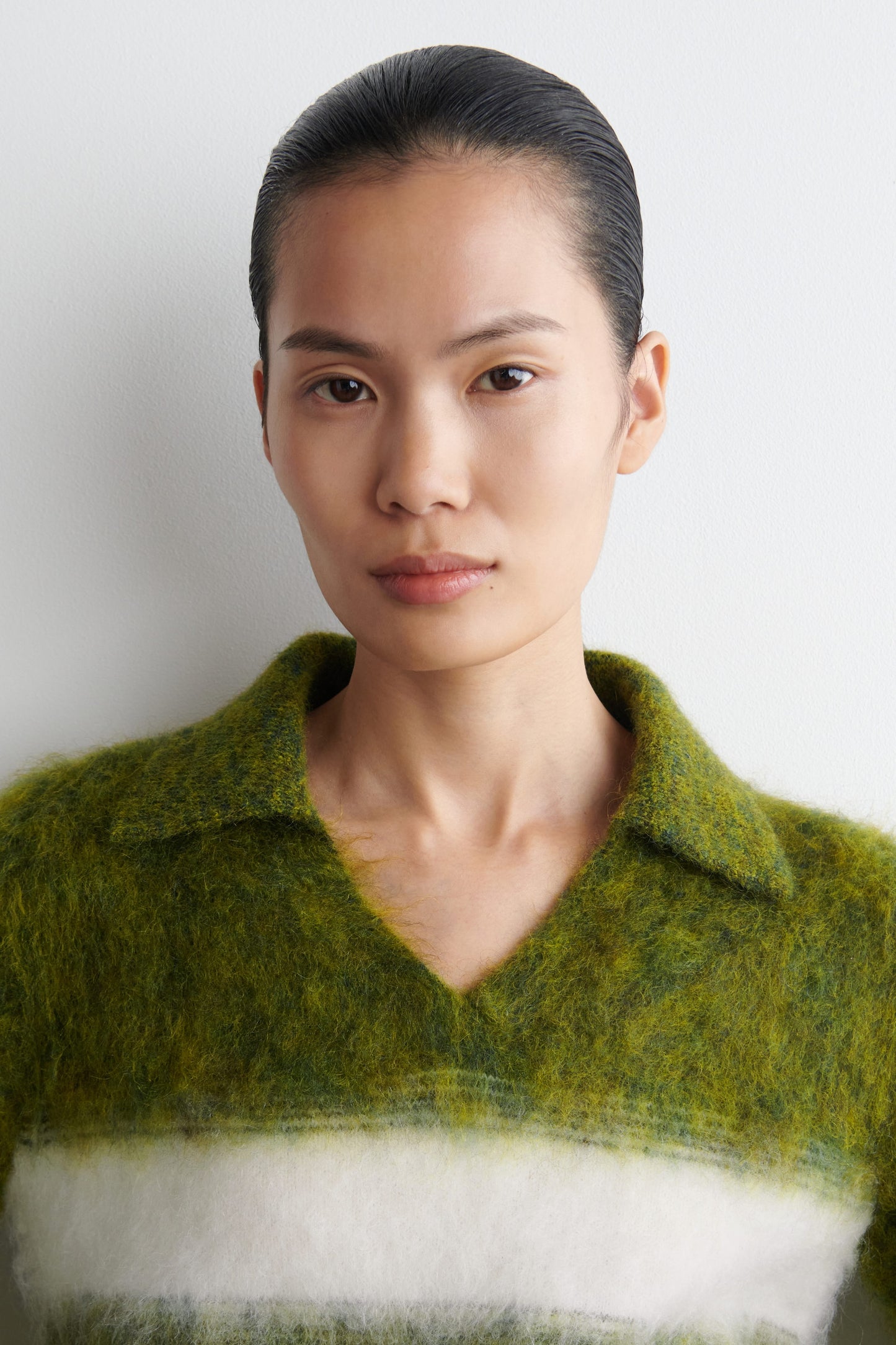 Striped Mohair-Blend Polo Jumper