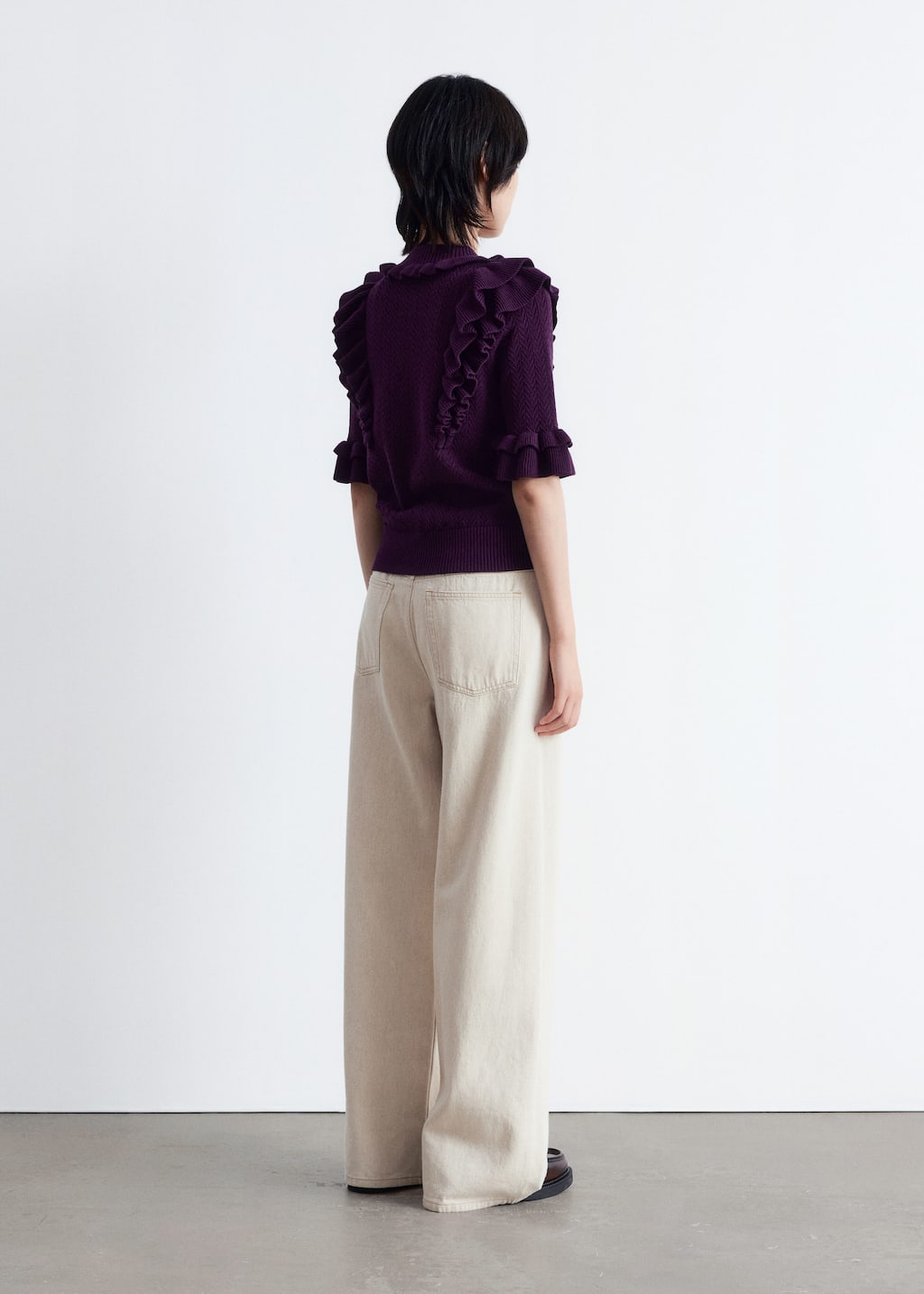 Pointelle-Knit Ruffle Top