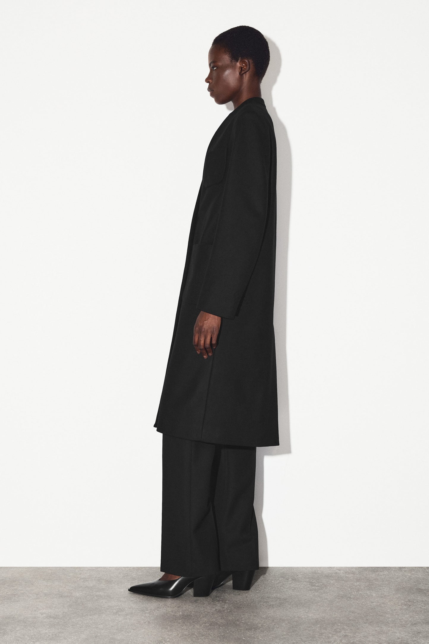 Collarless Wool-Cashmere Coat