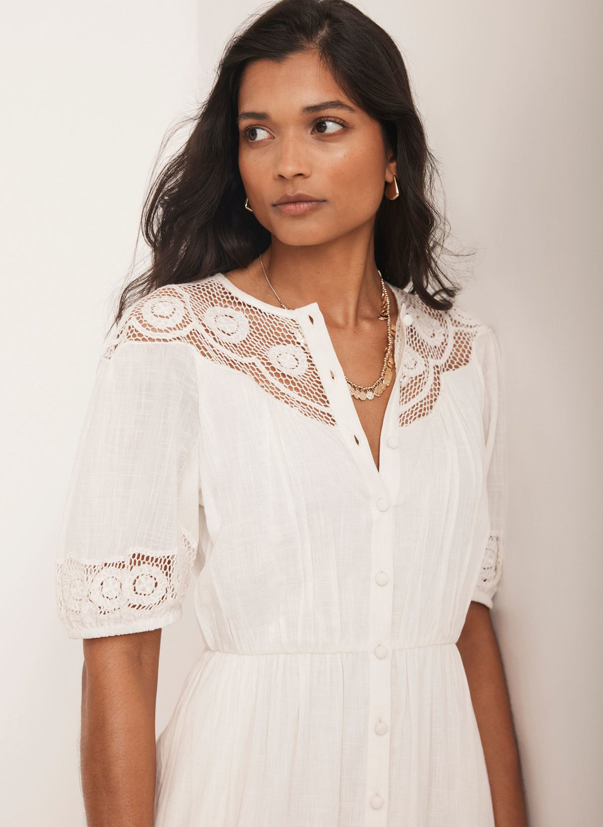 White Embroidered Midi Dress