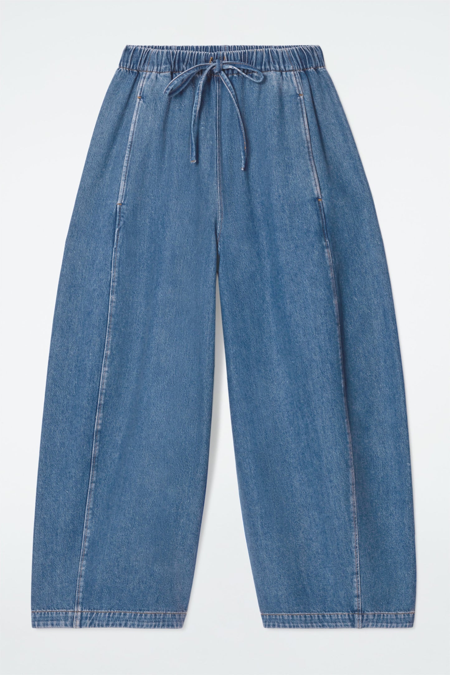 Barrel-Leg Denim Drawstring Trousers