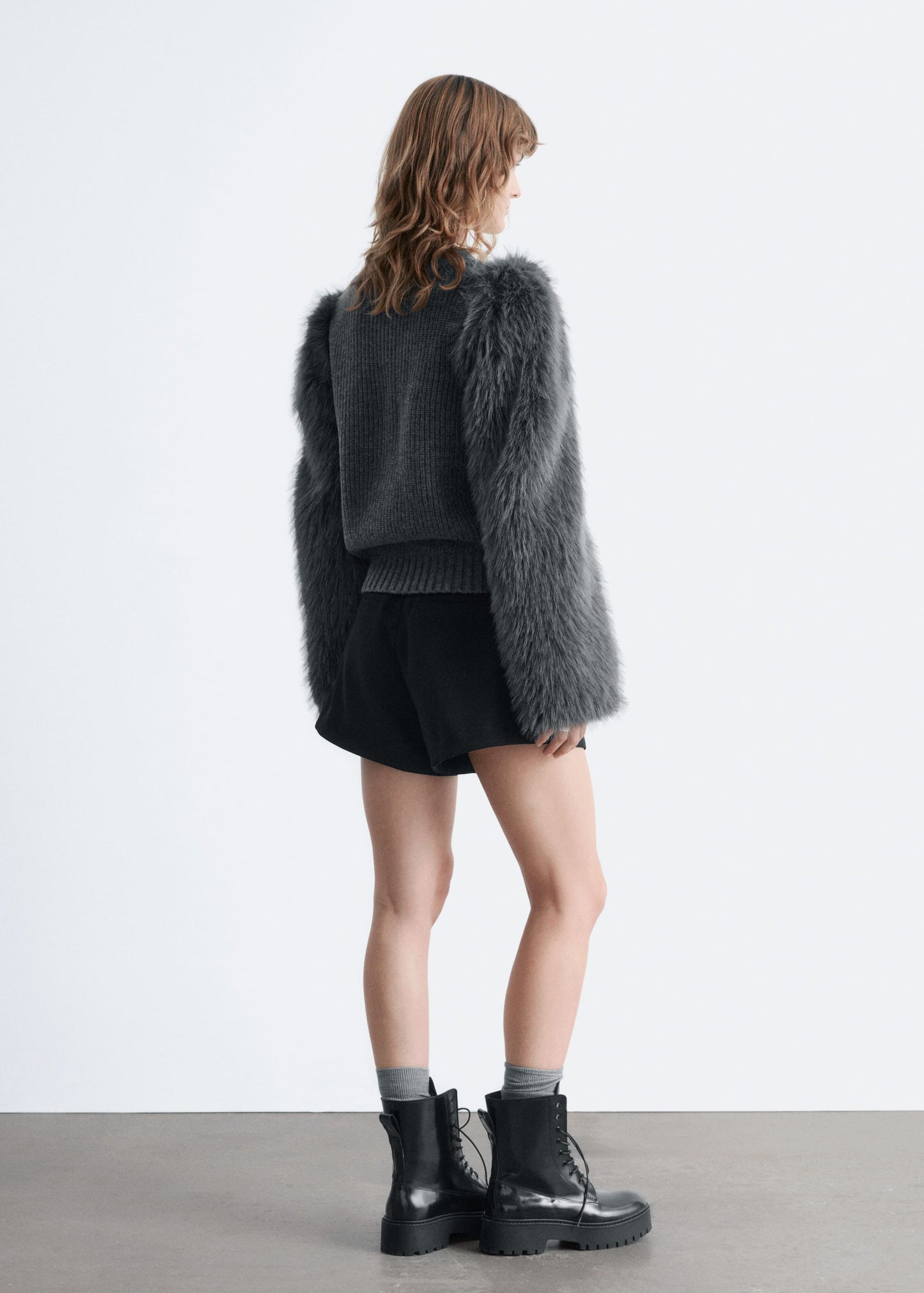 Faux Fur-Sleeve Wool Jumper