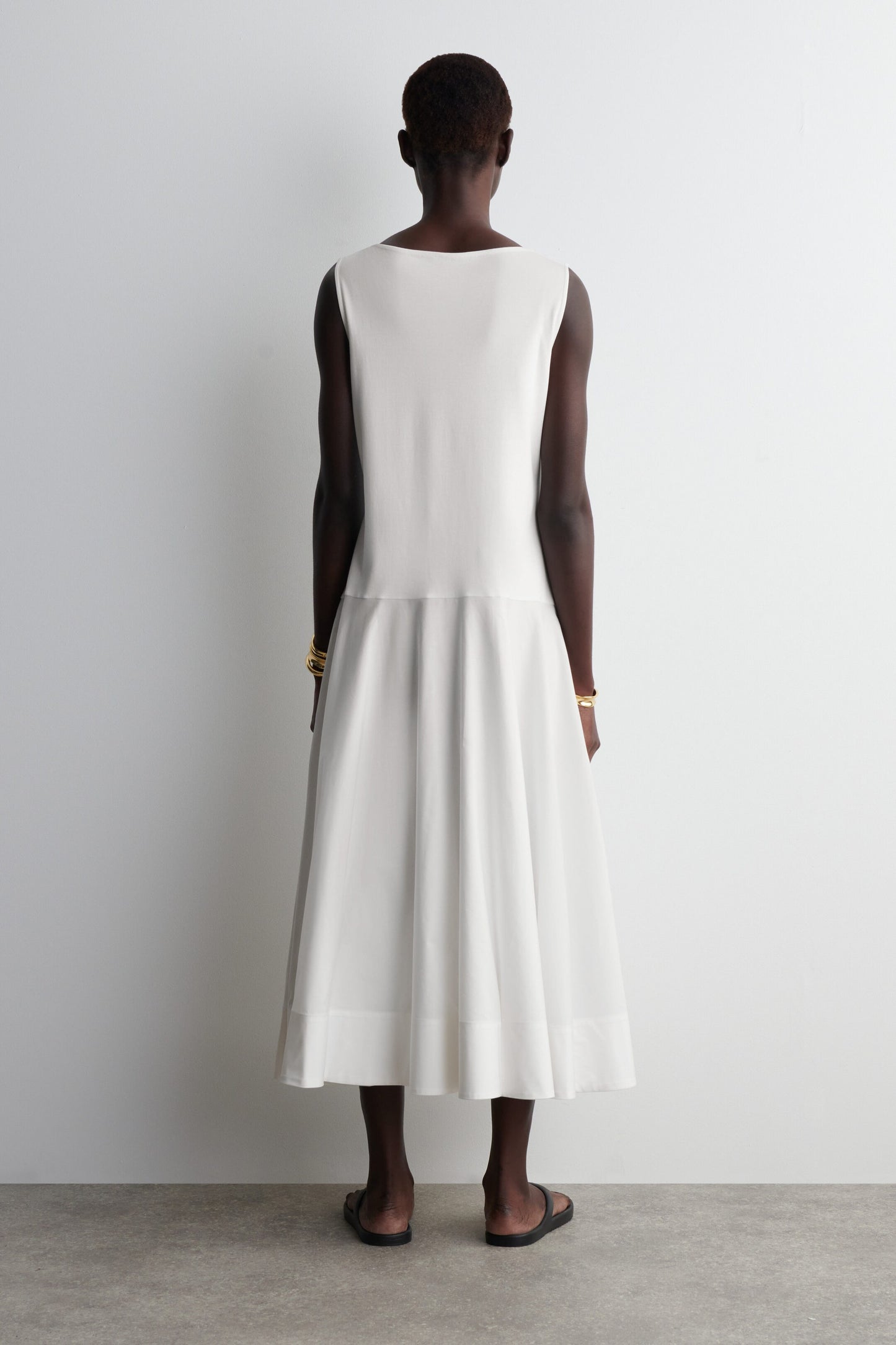 Boat-Neck Cotton A-Line Midi Dress