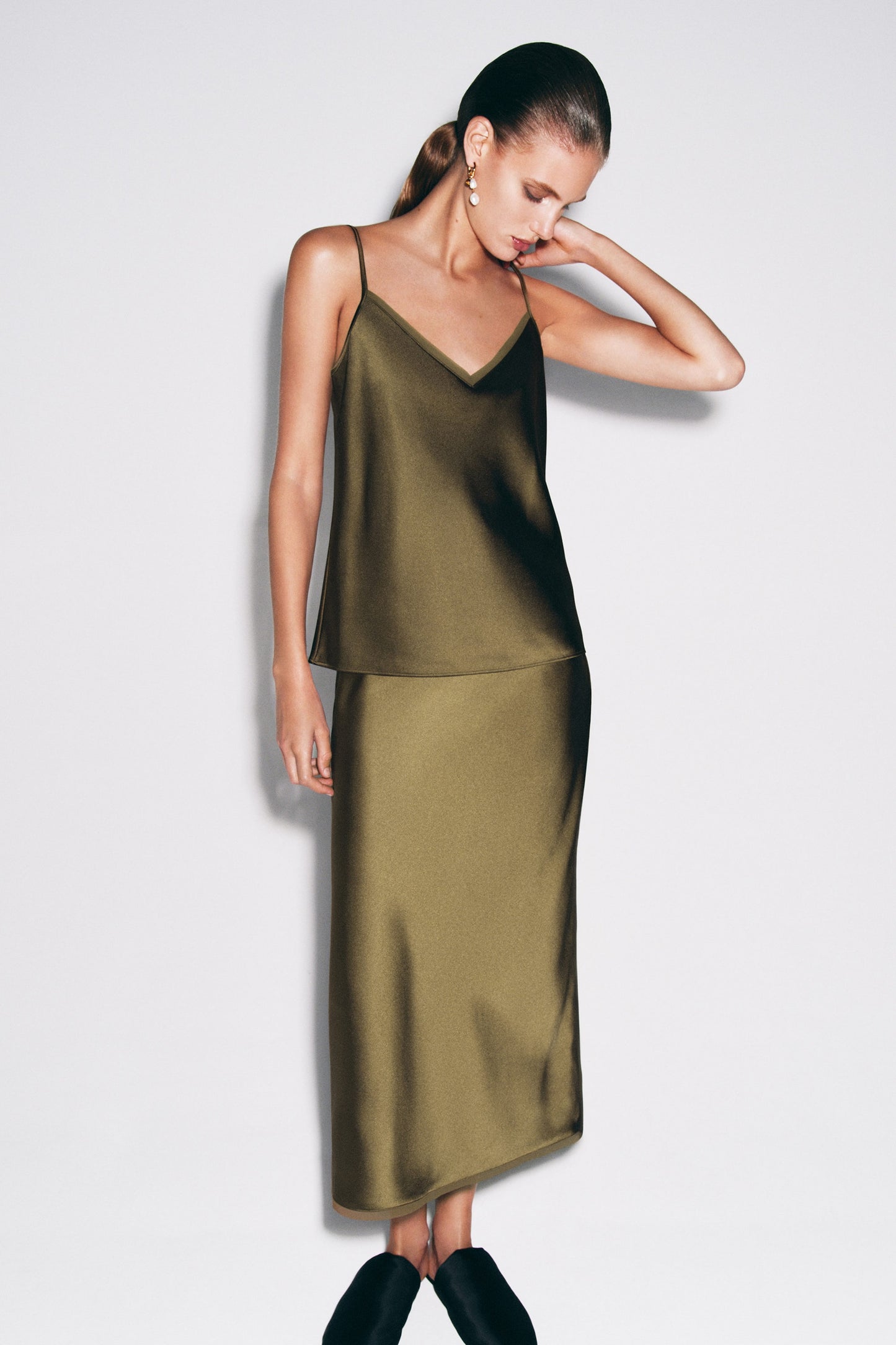 Bias-Cut Satin Midi Skirt